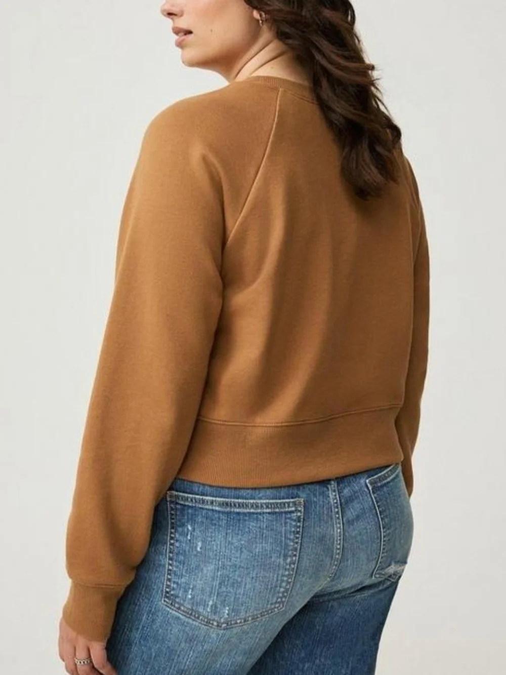 Torrid Cropped Crewneck French Terry Sweatshirt in Tobacco Brown Size 3 (22/24)